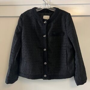 Chic H&M Black Button Front Boucle Weave Jacket L